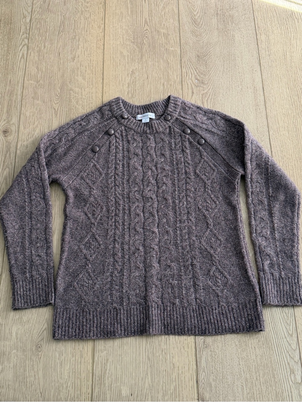 Liz Claiborne Mauve Brown Cable Knit Crewneck Sweater